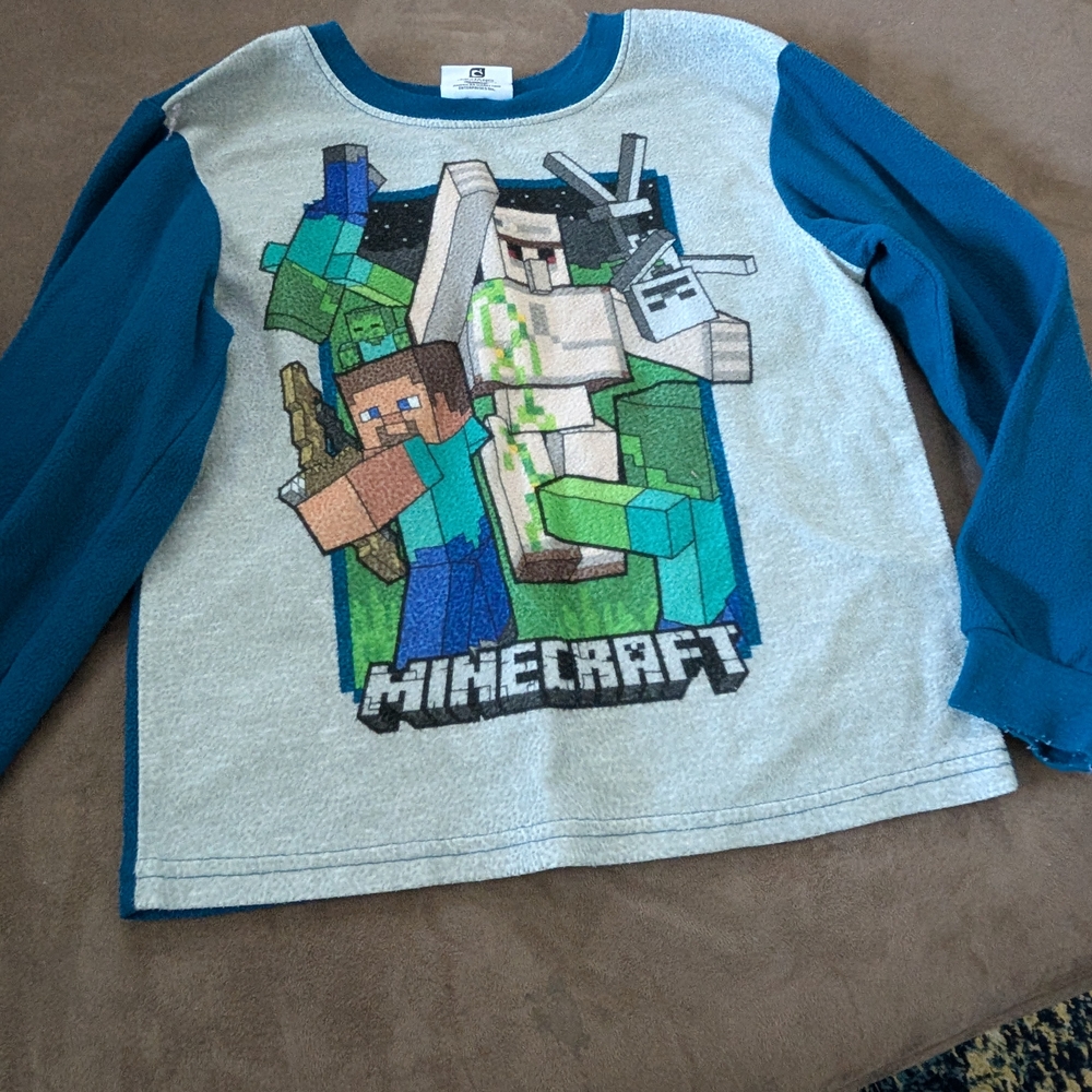 Blue and Gray Pajama Top with Minecraft Design